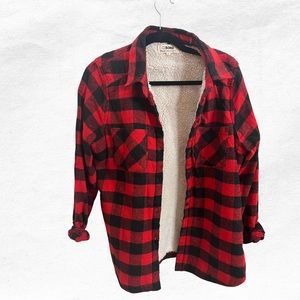 Cute, red and black plaid fleece lined flannel top